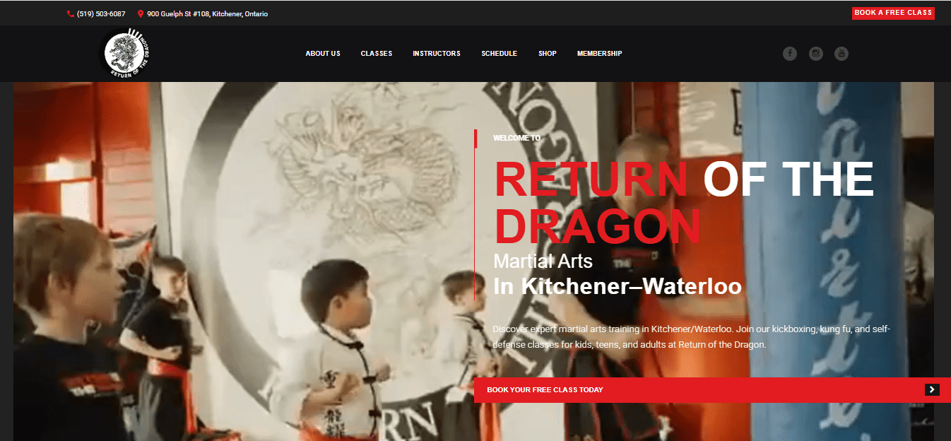 Return of the Dragon Martial Arts website homepage, designed and developed by Tecticx in Kitchener