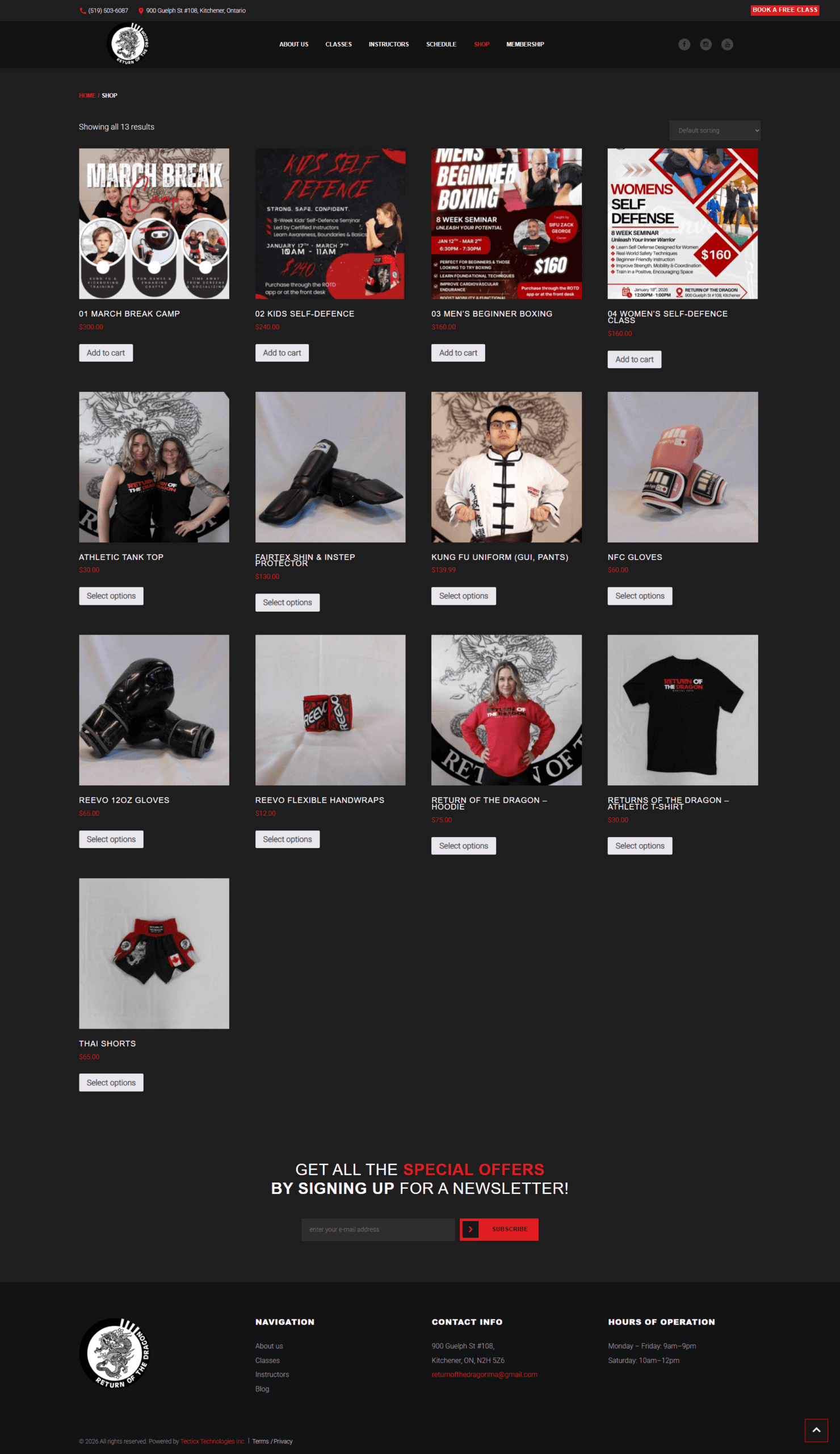 Return of the Dragon WooCommerce online store for martial arts uniforms and gear, built by Tecticx