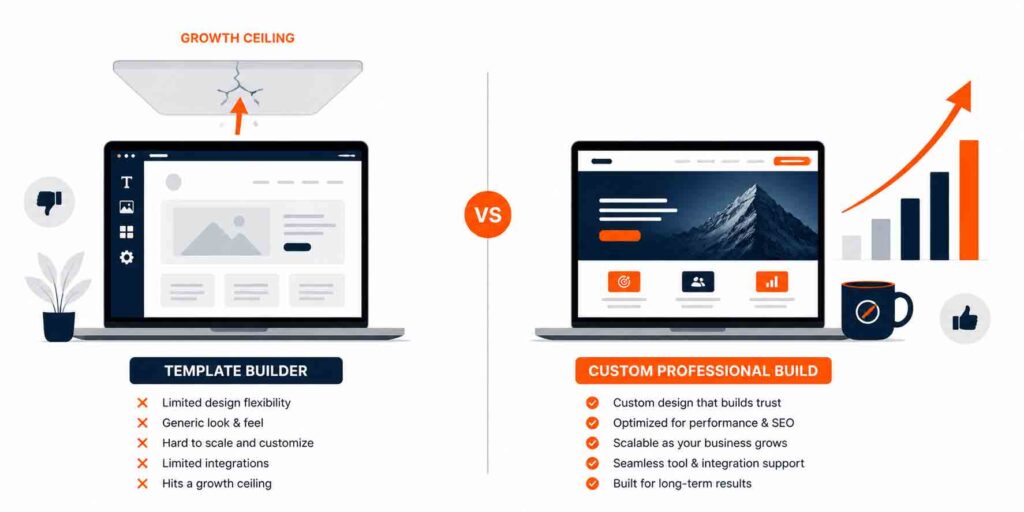 "DIY website builder vs professional web development comparison for Canadian businesses
