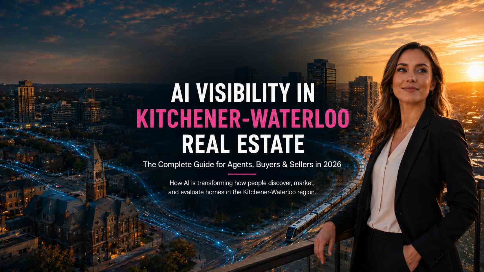 AI-enhanced aerial view of downtown Kitchener Ontario real estate market