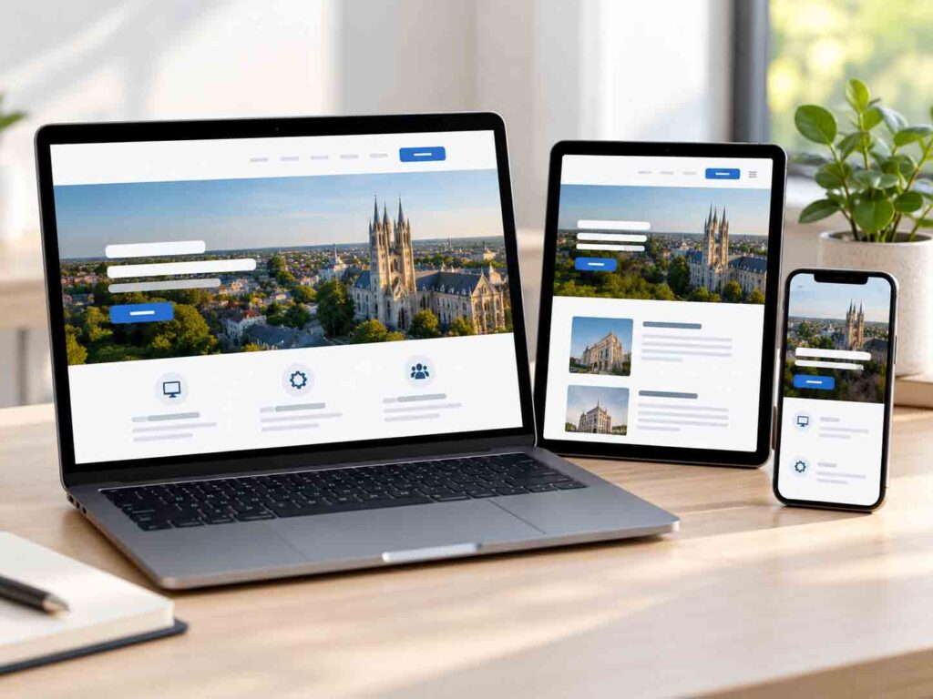 Fast, mobile-friendly business website shown on laptop, tablet and phone